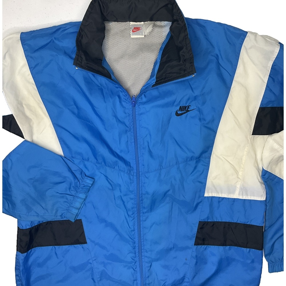 Nike Windbreaker Jacket Mens Large Hooded Spellout Swoosh Anorak Zip 90s Vintage